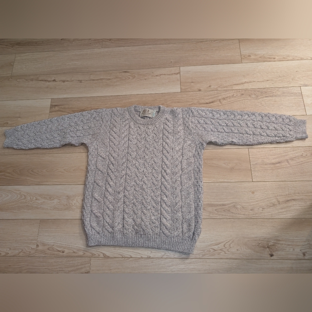 Ireland Aran Sweater Market Merino Wool Men's/Unisex Cable Knit Crewneck